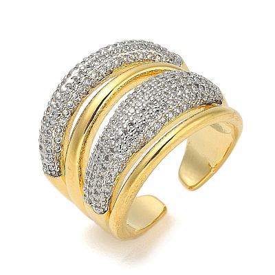 Rack Plating Brass Micro Pave Cubic Zirconia Cuff Finger Rings for Women RJEW-C114-16L-G-1