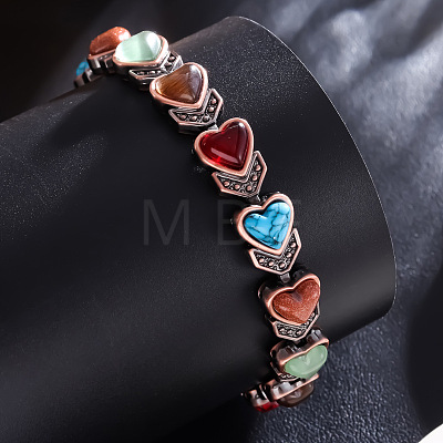 Zinc Alloy & Synthetic Turquoise & Natural Obsidian & Synthetic Goldstone & Cat Eye Link Chain Bracelets FS-WGDAAA9-01-1