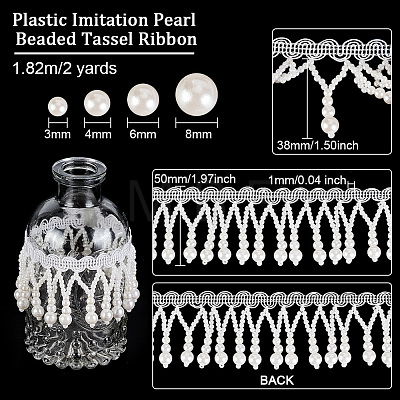 Olycraft Plastic Imitation Pearl Beaded Tassel Ribbon DIY-OC0010-03-1