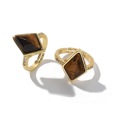 Rhombus Natural Tiger Eye Finger Rings RJEW-B113-01G-04-1