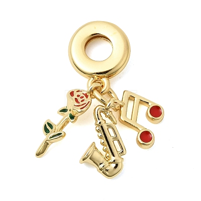 Brass Green and Red Enamel European Dangle Charms KK-Z150-07G-1