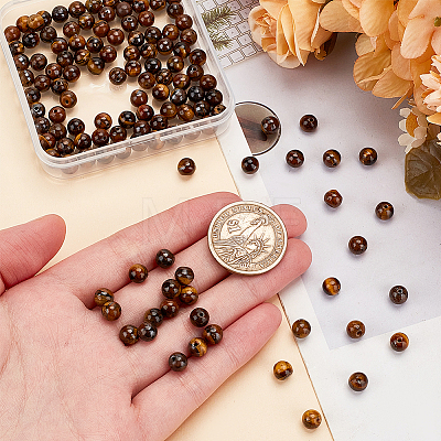 Grade AB Natural Tiger Eye Round Beads Strands G-OC0001-78A-1