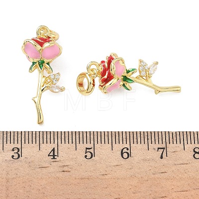 Brass Enamel Colorful Rose Flower European Dangle Charms KK-L256-09G-1