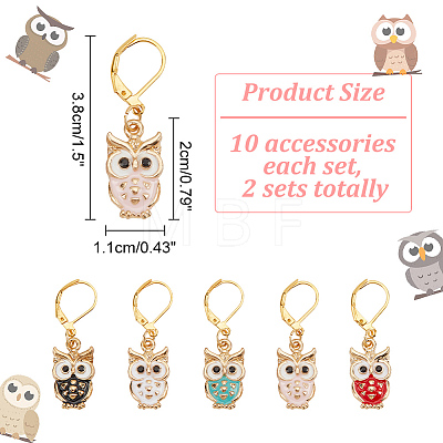 10Pcs 5 Colors Alloy Enamel Owl Charm Locking Stitch Markers HJEW-PH01642-1