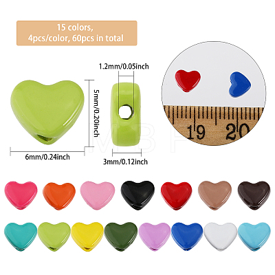 60Pcs 15 Colors Heart Spray Painted Alloy Beads FIND-CA0008-02-1