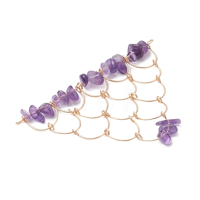 Natural Amethyst Chip Copper Wire Wrapped Connector Charms PALLOY-JF03030-06-1