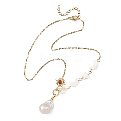 Natural Baroque Keshi Pearl Nuggets Pendant 304 Stainless Steel Cable Chain Necklaces for Women NJEW-JN06697-1