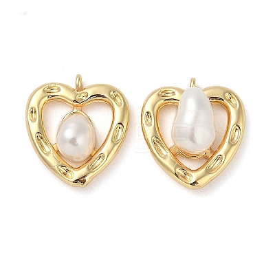 Brass Pave Natural Freshwater Pearl Pendants KK-U045-18G-1