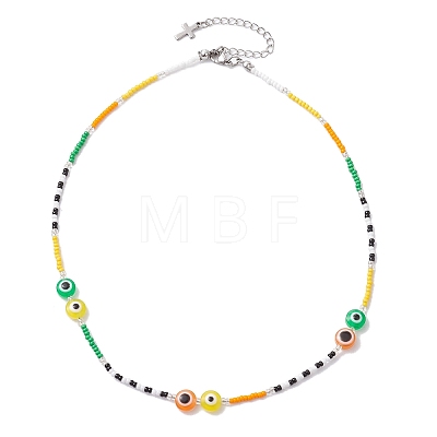 Resin and Glass Seed Bead Necklaces NJEW-MZ00028-1