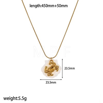 Summer Beach 304 Stainless Steel & Carved Natural Shell Pendant Necklaces for Women WG88CDD-03-1
