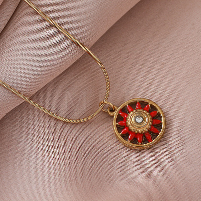 Vintage European Style 304 Stainless Steel Enamel Red Flower Pendant Necklaces for Women WS4572-1