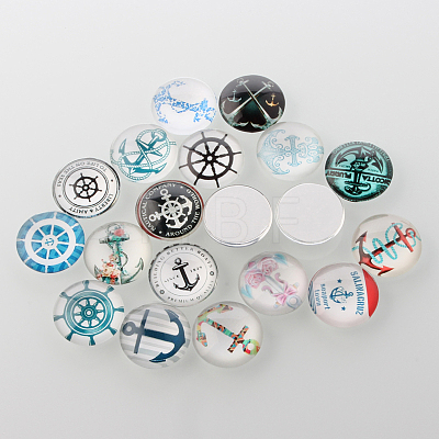 Helm &  Anchor Printed Glass Cabochons GGLA-A002-12mm-WW-1