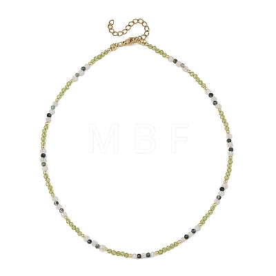 Natural Peridot Faceted Round Beaded Necklaces NJEW-JN06430-01-1