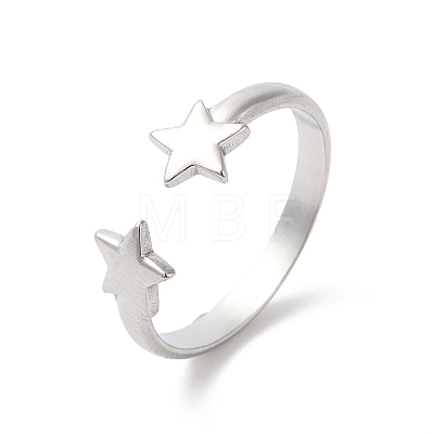 304 Stainless Steel Double Star Open Cuff Ring for Women RJEW-K245-27P-1