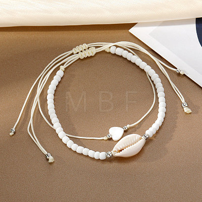 2Pcs Alloy Cowrie Shell Link Anklets WG853BB-06-1