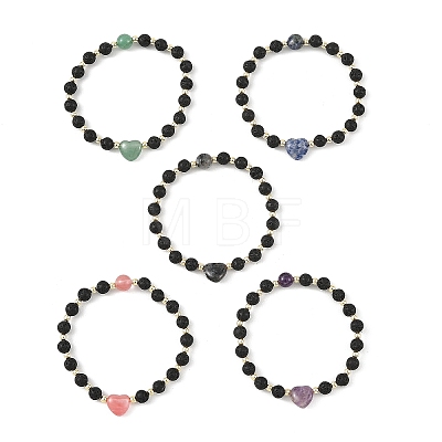 Natural Mixed Gemstone & Non-magnetic Synthetic Hematite Beaded Stretch Bracelets BJEW-JB14008-1
