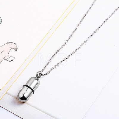 Medical Theme Pill Shape Stainless Steel Pendant Necklaces with Cable Chains JS1441-3-1