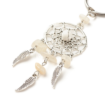 Alloy Findings with Natural White Moonstone Beads and Natural Howlite Beads Keychain KEYC-JKC00119-05-1