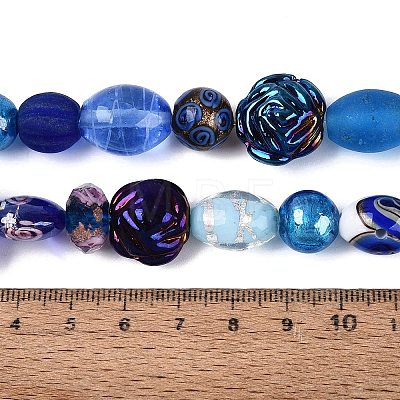 Handmade Foil Glass with Gold Sand Lampwork Beads Strands FOIL-Q002-08C-1