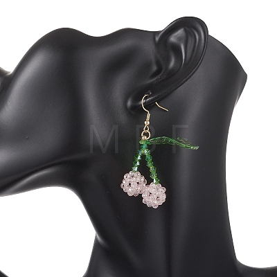 Cherry Glass Seed Beads & Acrylic Dangle Earrings EJEW-MZ00699-01-1