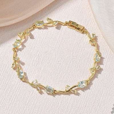 Brass Glass Flower Link Chain Bracelets KK-CBA7DFA-01G-08-1