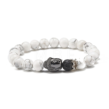 Natural Howlite & Lava Rock Round Beads Energy Power Stretch Bracelet for Men Women BJEW-JB07037-02-1
