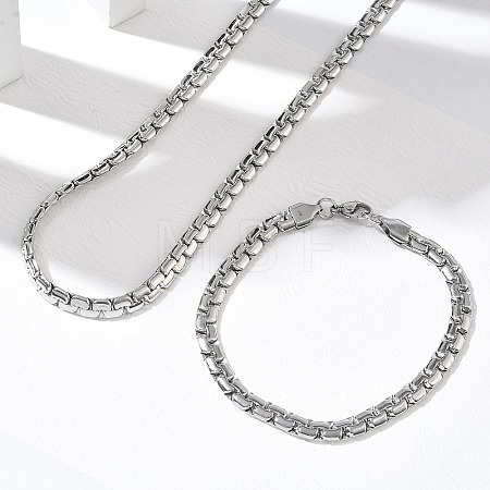 304 Stainless Steel Box Chain Necklaces & Bracelets Sets SJEW-D091-12P-1
