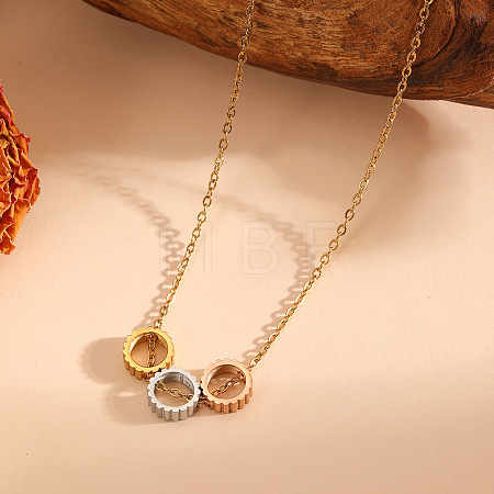 304 Stainless Steel Tri-Color Gear Pendant Necklaces for Women WG590E2-02-1