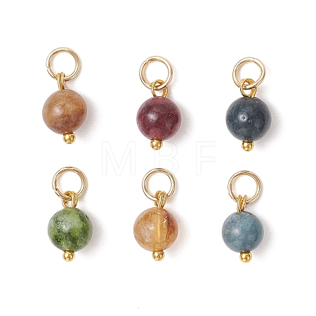 Dyed Natural Green Jade Imitation Tourmaline Round Bead Charms PALLOY-JF05068-1