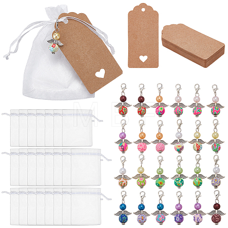 24Pcs ABS Plastic Imitation Pearl Handmade Polymer Clay & & Alloy Pendant Decorations HJEW-OC00344-1