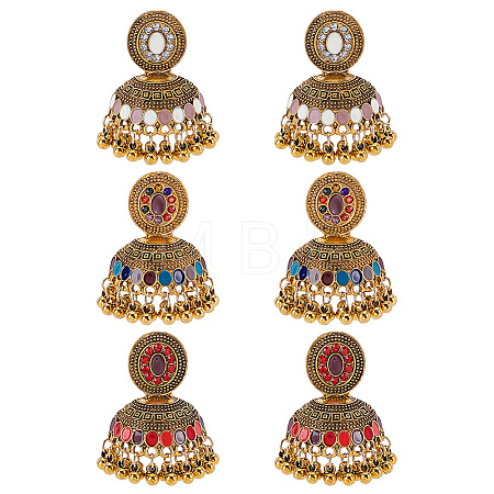 3 Pairs 3 Colors Bell Alloy Chandelier Earrings EJEW-AN0004-95-1