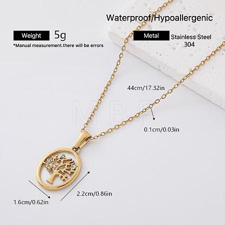 304 Stainless Crystal Rhinestone Tree of Life Pendant Necklaces for Women AP2752-1-1