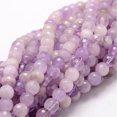 Faceted Round Natural Amethyst Beads Strands G-K078-6mm-1