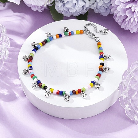 Bohemian Round Glass Seed Beaded Anklets for Women AJEW-AN00669-1