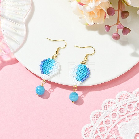 304 Stainless Steel with Glass Cylinder Seed Beads Hot Air Balloon Dangle Earrings EJEW-MZ00820-01-1