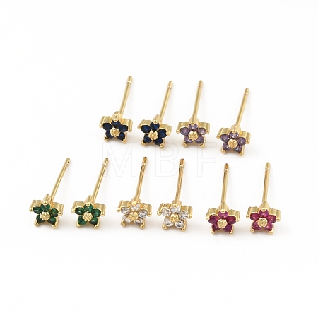 Cubic Zirconia Flower Stud Earrings EJEW-C035-15G-1