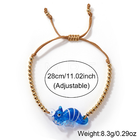 Marine Animal Dolphin Glass & Brass Beads Braided Bead Bracelets OC7969-2-1