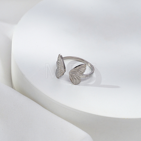 Stainless Steel Butterfly Adjustable Open Cuff Rings for Women OK2282-1-1