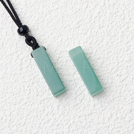 Natural Green Aventurine Cuboid Pendant Black Cotton Cord Necklaces FS-WG3353C-02-1