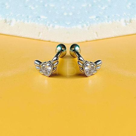 Angel Wing Heart 316L Surgical Stainless Steel Pave Cubic Zirconia Tongue Rings FS-WG901EE-03-1
