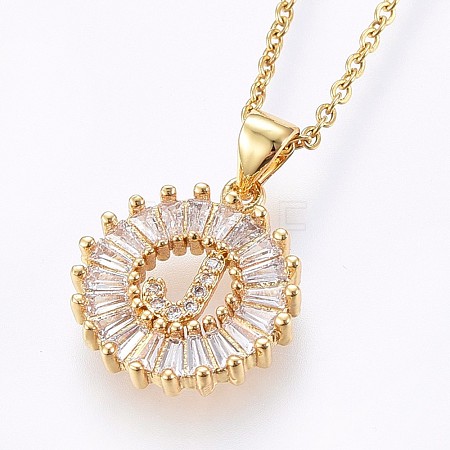 Brass Micro Pave Cubic Zirconia Initial Pendant Necklaces NJEW-H486-30G-J-1