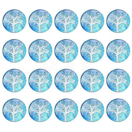 Half Round/Dome Tree Pattern Glass Flatback Cabochons for DIY Projects GGLA-YW0001-14I-1