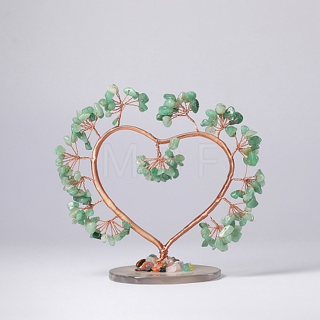 Natural Green Aventurine Chips Love Heart Tree Decorations DJEW-P017-B03-1