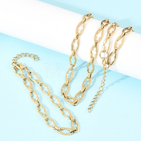 304 Stainless Steel Cross Link Chain Bracelet & Necklace Jewelry Sets SJEW-L199-07G-1