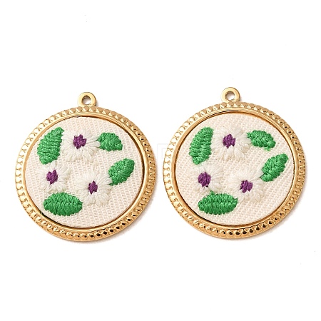 304 Stainless Steel & Cloth Embroidered Pendants FB-CBAFBAF-07G-1