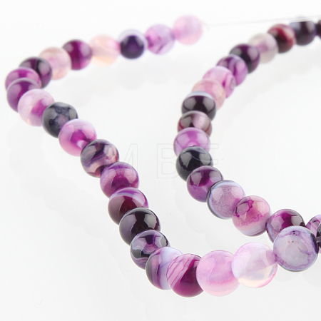 Natural Striped Agate/Banded Agate Round Bead Strands G-E231-06-1