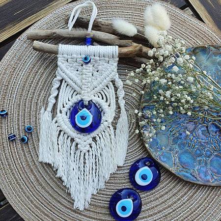 Cotton and Linen Cord Macrame Woven Tassel Wall Hanging EVIL-PW0002-10A-1