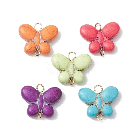 Dyed Synthetic Turquoise Butterfly Connector Charms PALLOY-JF02691-02-1