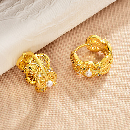 Brass and Imitation Pearl Hoop Earrings for Women FS-WGF43C8-01-1