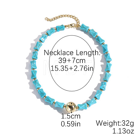 Bohemian Oval Alloy with Synthetic Turquoise Bone Shaped Beaded Necklaces FS-WG16541-03-1